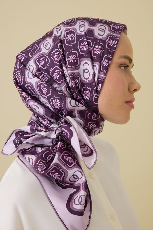 Girdap Mürdüm Tivil İpek Eşarp 95x95