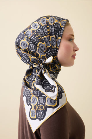 Girdap Siyah-Altın Tivil İpek Eşarp 95x95