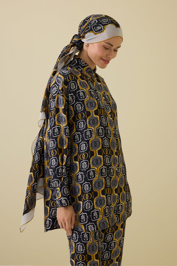 Stepup Black-Gold Silk Shirt Pajamas