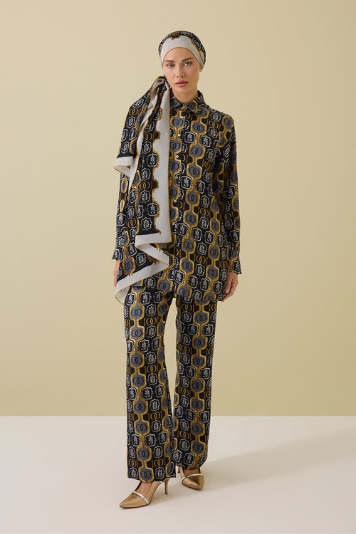 Stepup Black-Gold Silk Pajama Pants
