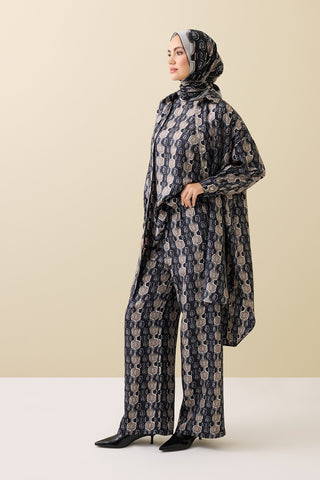 Girdap Siyah-Gri Tivil İpek Pantolon Pijama