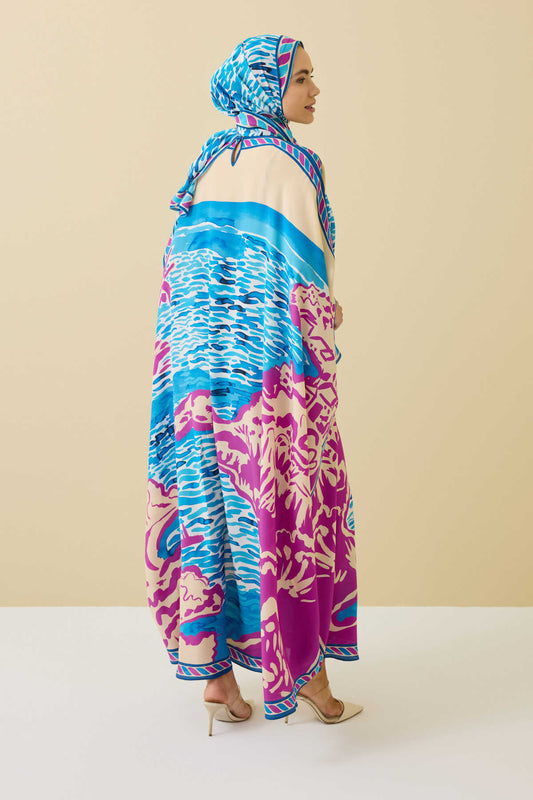 Göl Kenarı Mavi İpek Kaftan