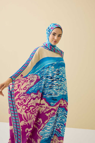 Göl Kenarı Mavi İpek Kaftan