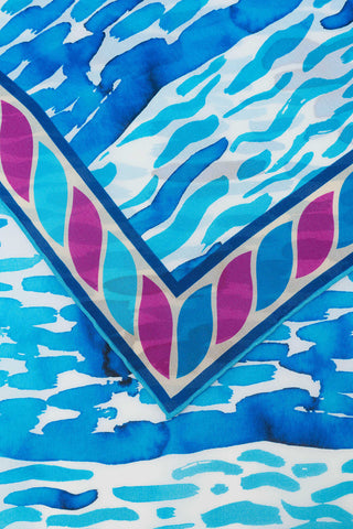 Göl Kenarı Mavi Krep İpek Kaftan Şal 70x210