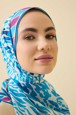 Göl Kenarı Mavi Krep İpek Kaftan Şal 70x210