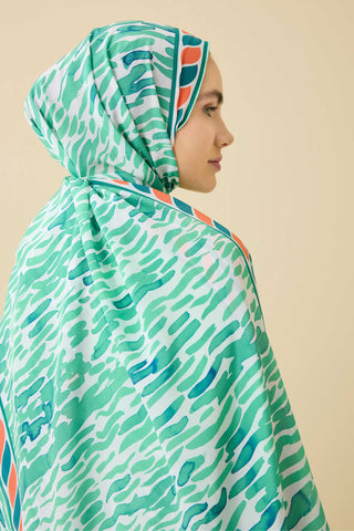 Göl Kenarı Yeşil Krep İpek Kaftan Şal 70x210