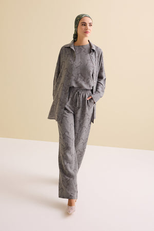Gray Linen Jacquard Trousers