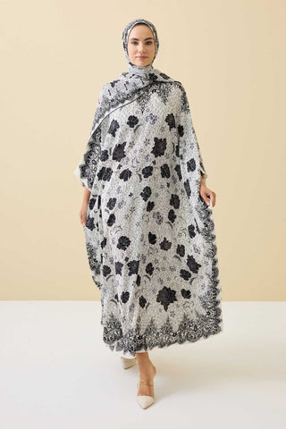 Gül Dantel Beyaz Krep İpek Kaftan