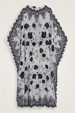 Gül Dantel Beyaz Krep İpek Kaftan