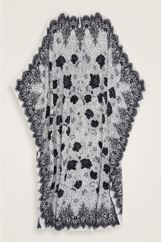 Gül Dantel Beyaz Krep İpek Kaftan