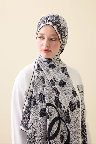 Gül Dantel Beyaz Krep İpek Kaftan Şal 70x210