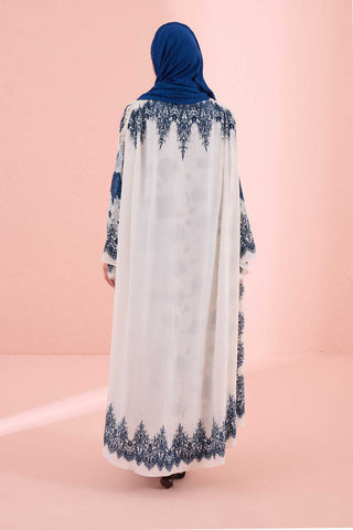 Gül Dantel Mavi İpek Abaya