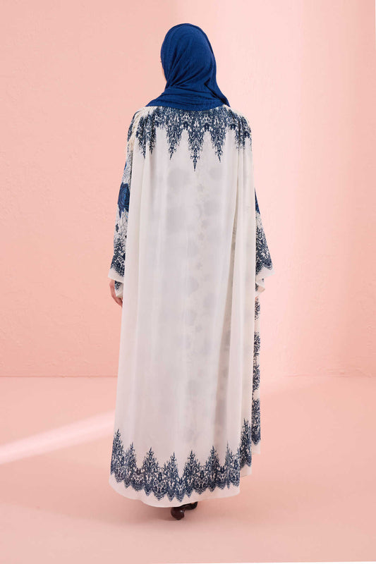 Gül Dantel Mavi İpek Abaya