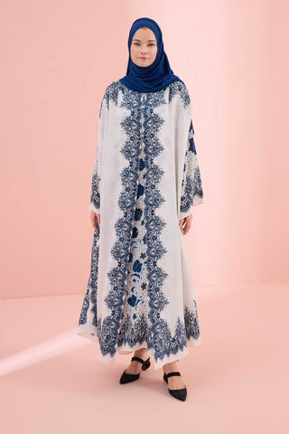 Gül Dantel Mavi İpek Abaya