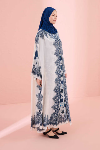 Gül Dantel Mavi İpek Abaya