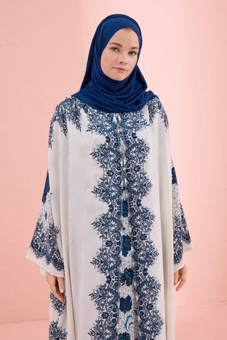 Gül Dantel Mavi İpek Abaya