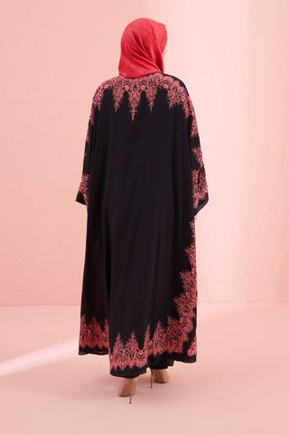Gül Dantel Nar Çiçeği İpek Abaya