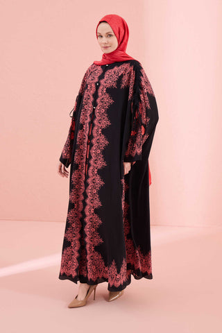 Gül Dantel Nar Çiçeği İpek Abaya