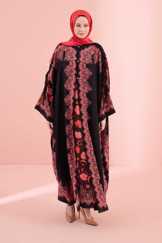 Gül Dantel Nar Çiçeği İpek Abaya