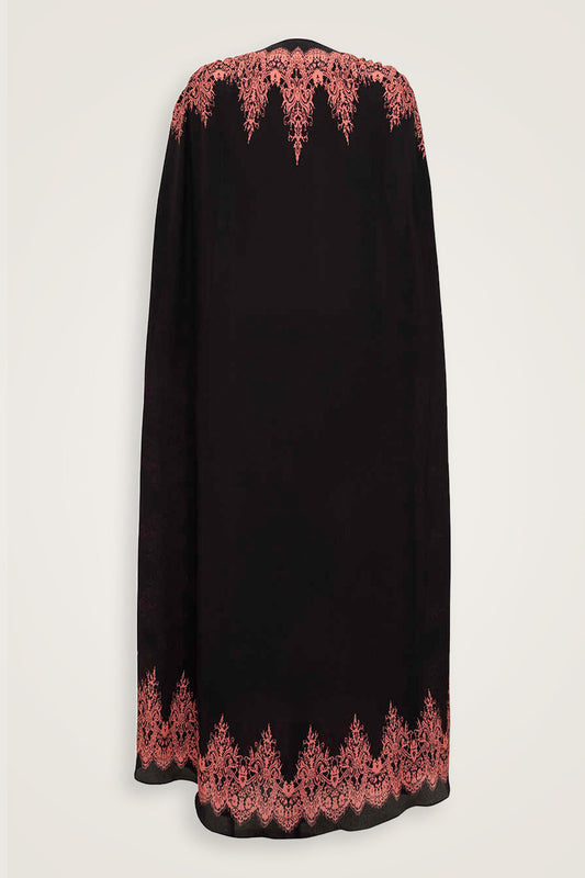 Gül Dantel Nar Çiçeği İpek Abaya