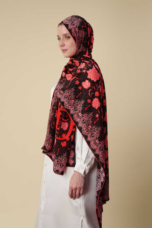 Rose Lace Pomegranate Flower Crepe Silk Dress Shawl