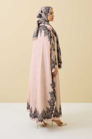 Gül Dantel Pudra İpek Abaya