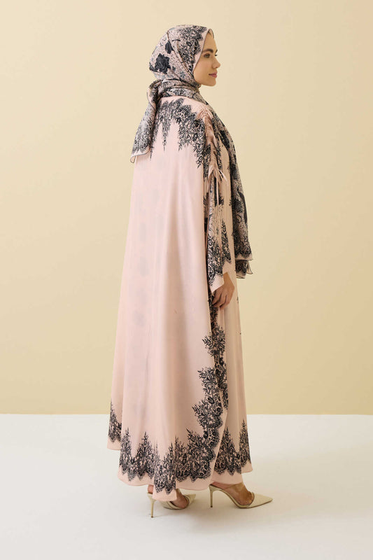 Gül Dantel Pudra İpek Abaya