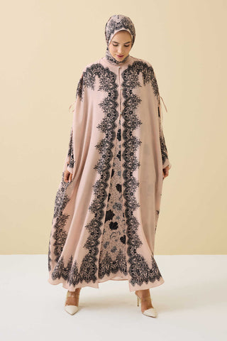 Gül Dantel Pudra İpek Abaya