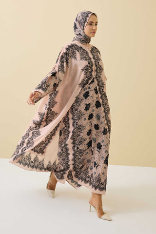 Gül Dantel Pudra İpek Abaya