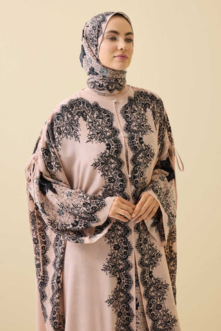 Gül Dantel Pudra İpek Abaya
