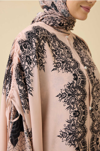 Gül Dantel Pudra İpek Abaya