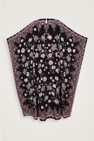 Gül Dantel Siyah Krep İpek Kaftan