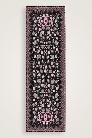 Gül Dantel Siyah Krep İpek Kaftan Şal 70x210