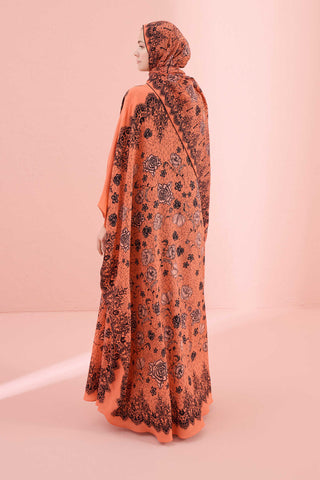 Gül Dantel Somon Krep İpek Kaftan