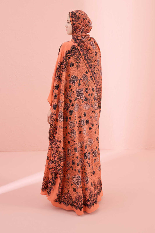 Gül Dantel Somon Krep İpek Kaftan