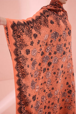 Gül Dantel Somon Krep İpek Kaftan