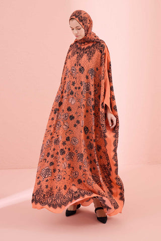 Gül Dantel Somon Krep İpek Kaftan