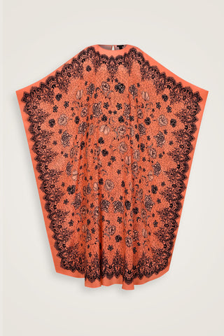 Gül Dantel Somon Krep İpek Kaftan