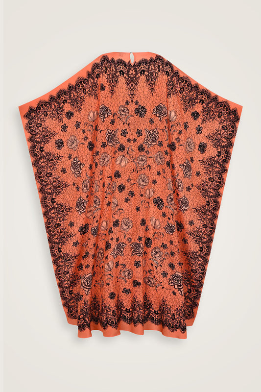 Gül Dantel Somon Krep İpek Kaftan