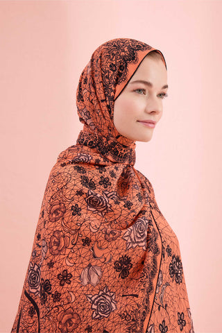 Gül Dantel Somon Krep İpek Kaftan Şal 70x210