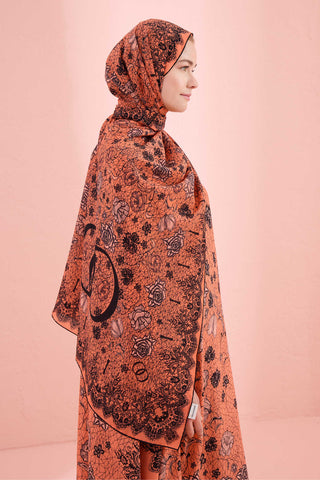 Gül Dantel Somon Krep İpek Kaftan Şal 70x210