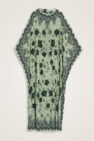 Gül Dantel Yeşil Krep İpek Kaftan