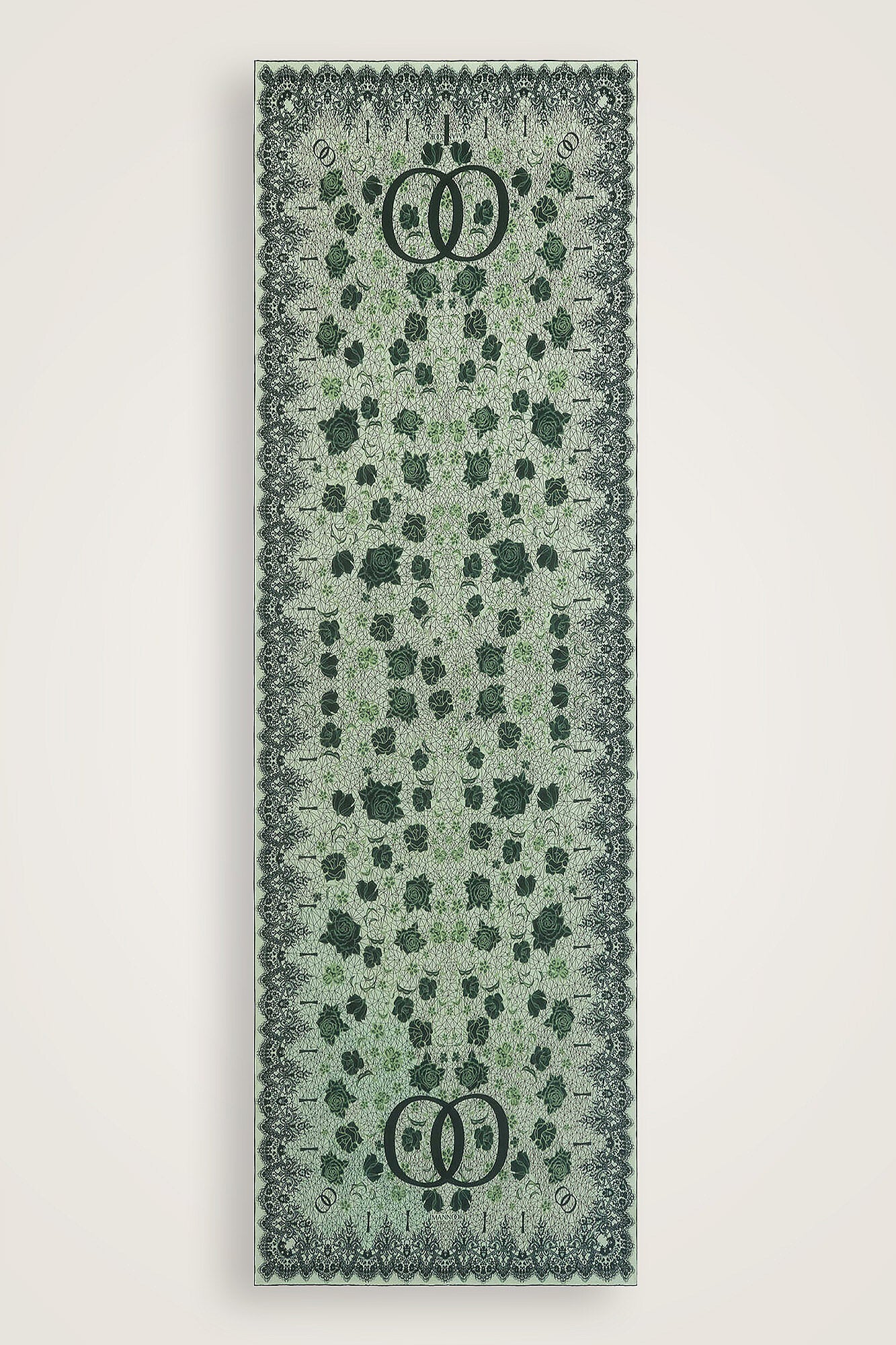Gül Dantel Yeşil Krep İpek Kaftan Şal 70x210