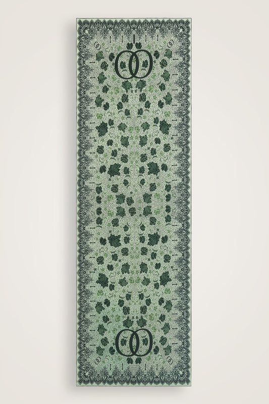 Gül Dantel Yeşil Krep İpek Kaftan Şal 70x210