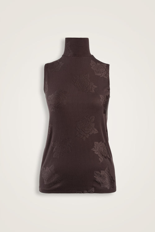 Rose Jacquard Brown Supreme Sleeveless Blouse