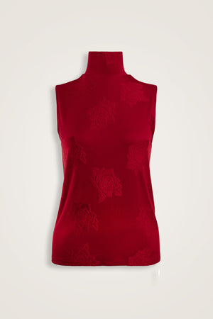 Rose Jacquard Red Supreme Sleeveless Blouse