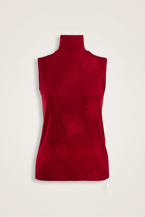 Rose Jacquard Red Supreme Sleeveless Blouse