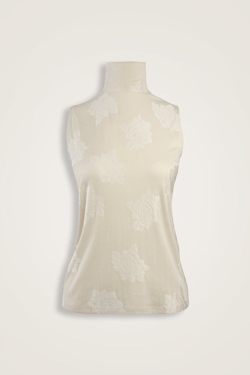 Rose Jacquard Cream Supreme Sleeveless Blouse