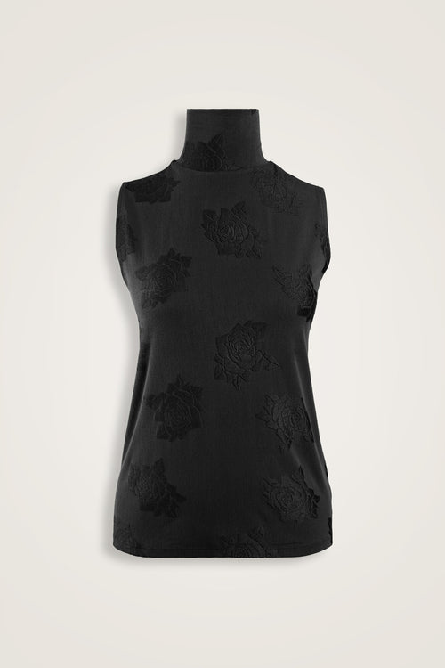 Rose Jacquard Black Supreme Sleeveless Blouse
