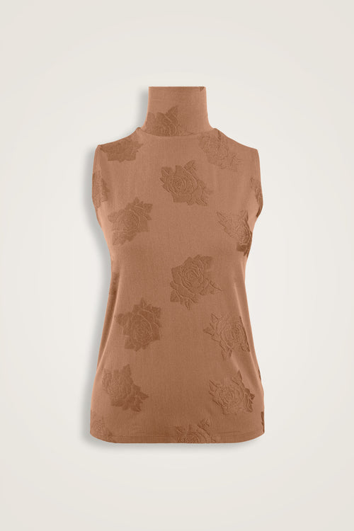 Rose Jacquard Tan Supreme Sleeveless Blouse